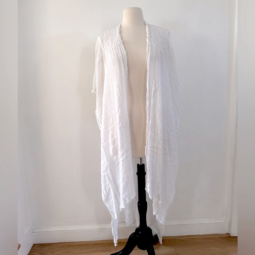 NWOT Free People Long White Cardigan Kaftan Cover Up XS/S